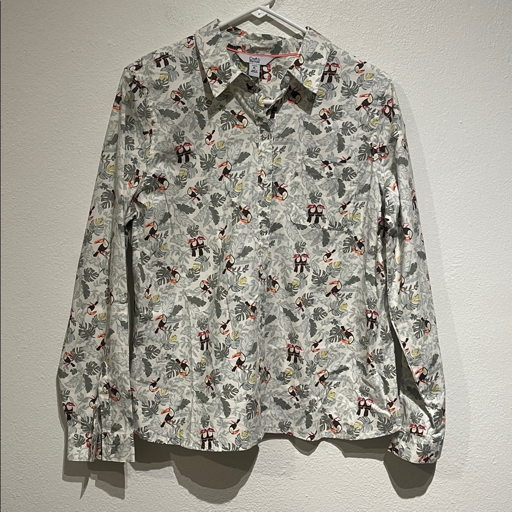 Croft & Barrow Long Sleeve Button Up Collared Shirt Fun Tropical Tuscan Print